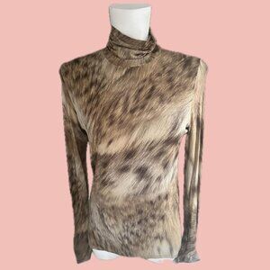 Marc Cain - Women's Brown Animal-Print Turtleneck Long-Sleeve Top N4